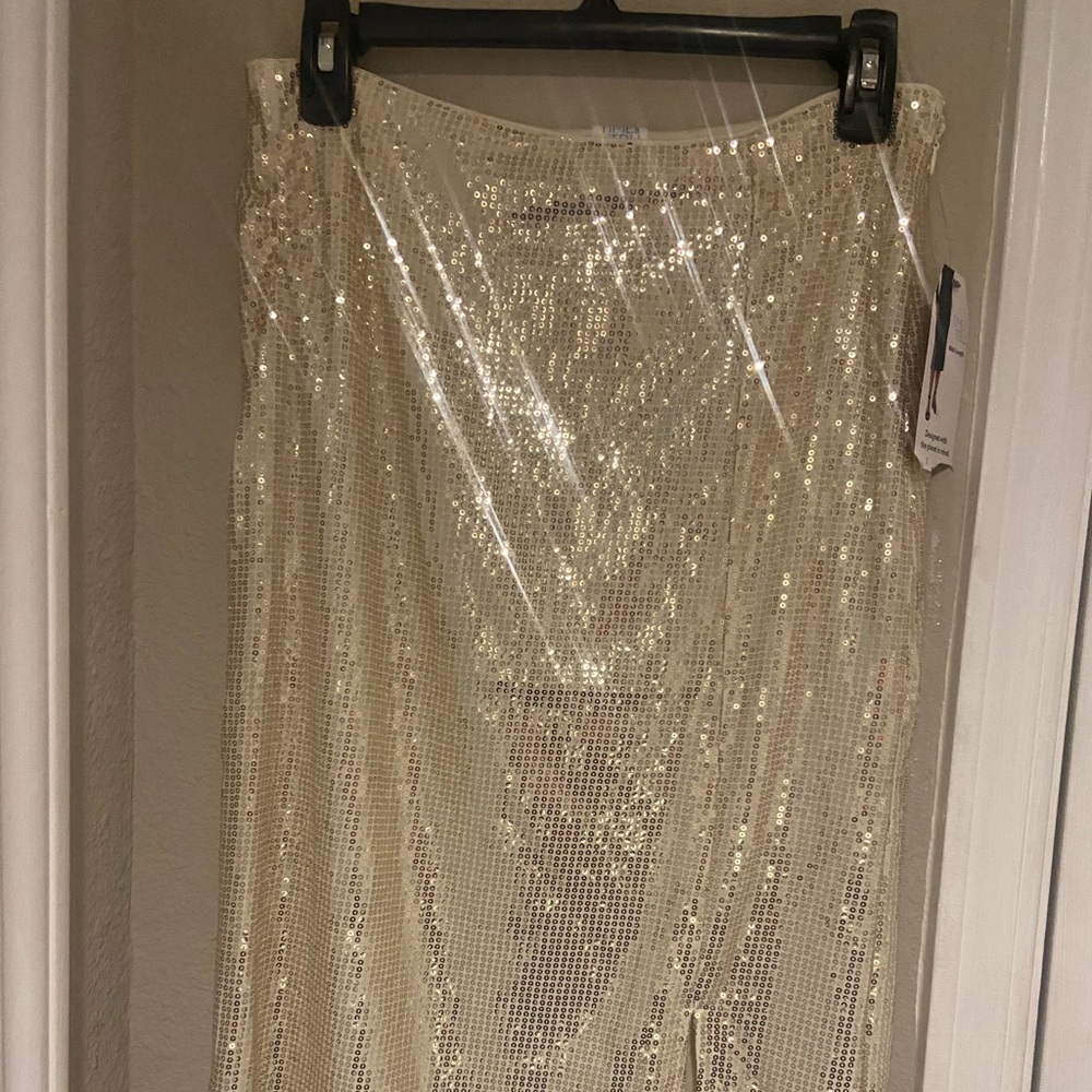 Time And True Midi Length Sequins Gold Skirt